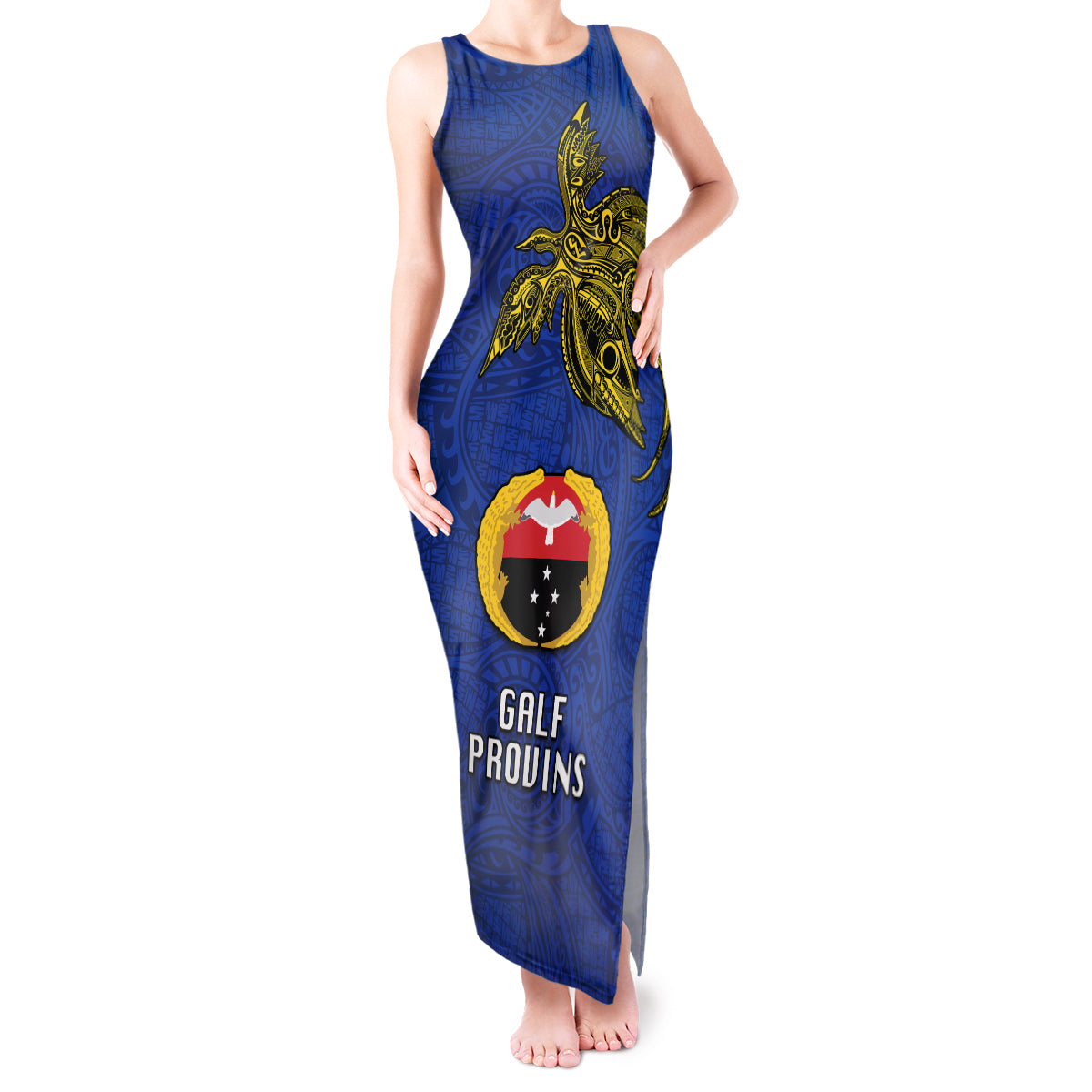 Papua New Guinea Gulf Province Tank Maxi Dress PNG Birds Of Paradise Polynesian Arty Style LT03 Women Blue - Polynesian Pride