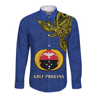 Custom Papua New Guinea Gulf Province Long Sleeve Button Shirt PNG Birds Of Paradise Polynesian Arty Style LT03 Unisex Blue - Polynesian Pride
