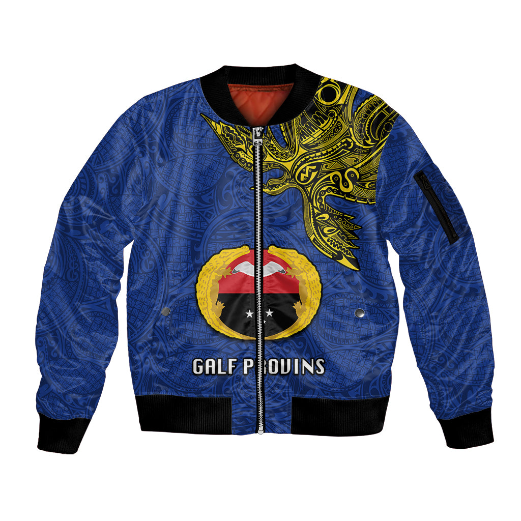 Custom Papua New Guinea Gulf Province Sleeve Zip Bomber Jacket PNG Birds Of Paradise Polynesian Arty Style LT03 Unisex Blue - Polynesian Pride