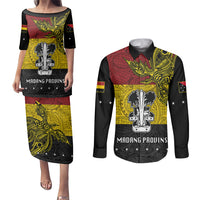 Papua New Guinea Madang Province Couples Matching Puletasi Dress and Long Sleeve Button Shirts PNG Birds Of Paradise Polynesian Arty Style LT03 Yellow - Polynesian Pride