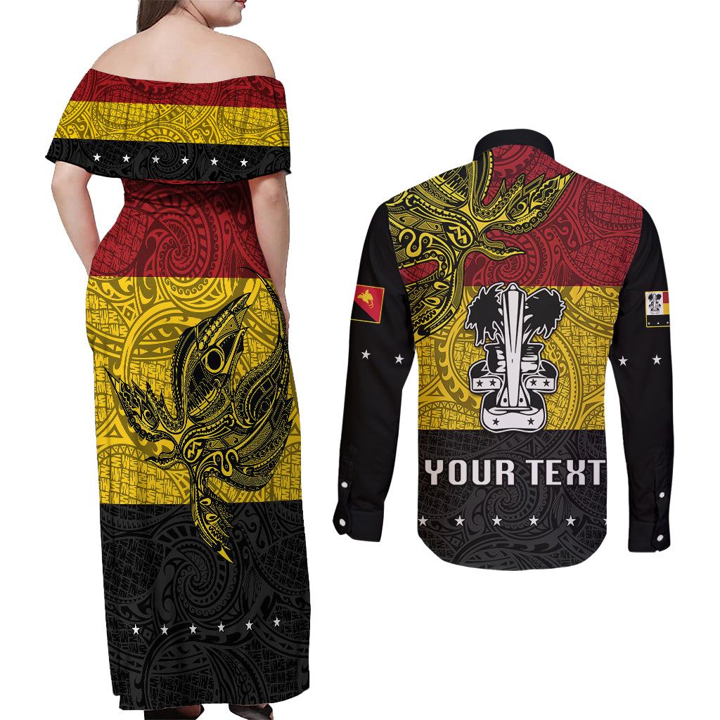 Custom Papua New Guinea Madang Province Couples Matching Off Shoulder Maxi Dress and Long Sleeve Button Shirts PNG Birds Of Paradise Polynesian Arty Style LT03 - Polynesian Pride