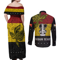 Custom Papua New Guinea Madang Province Couples Matching Off Shoulder Maxi Dress and Long Sleeve Button Shirts PNG Birds Of Paradise Polynesian Arty Style LT03 - Polynesian Pride