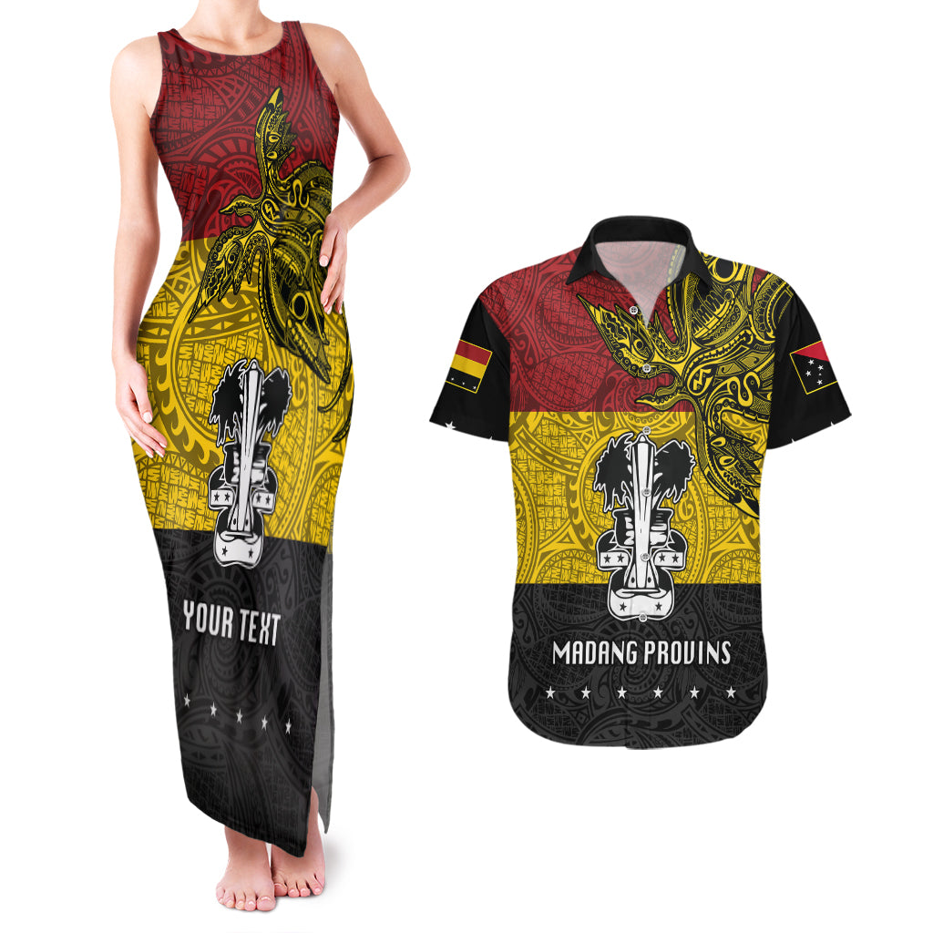 Custom Papua New Guinea Madang Province Couples Matching Tank Maxi Dress and Hawaiian Shirt PNG Birds Of Paradise Polynesian Arty Style LT03 Yellow - Polynesian Pride