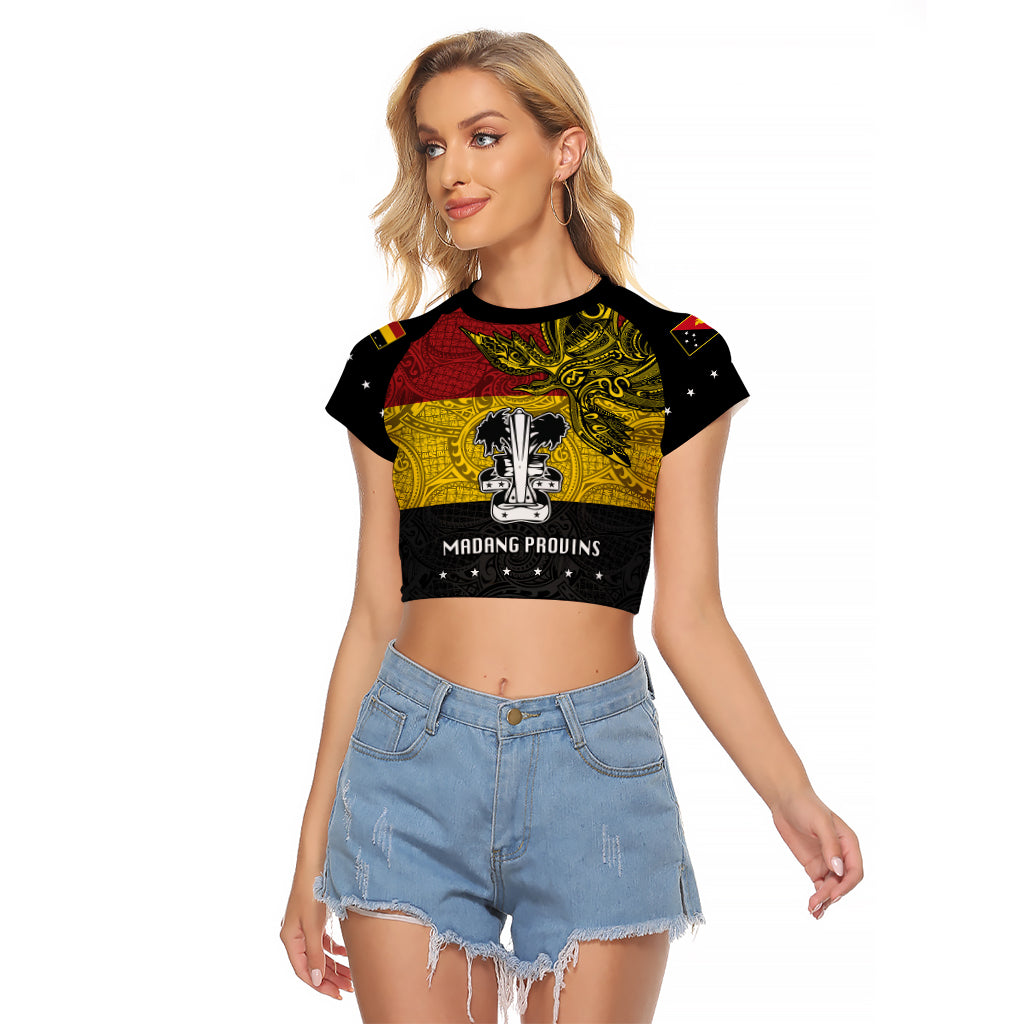 Custom Papua New Guinea Madang Province Raglan Cropped T Shirt PNG Birds Of Paradise Polynesian Arty Style LT03 Female Yellow - Polynesian Pride