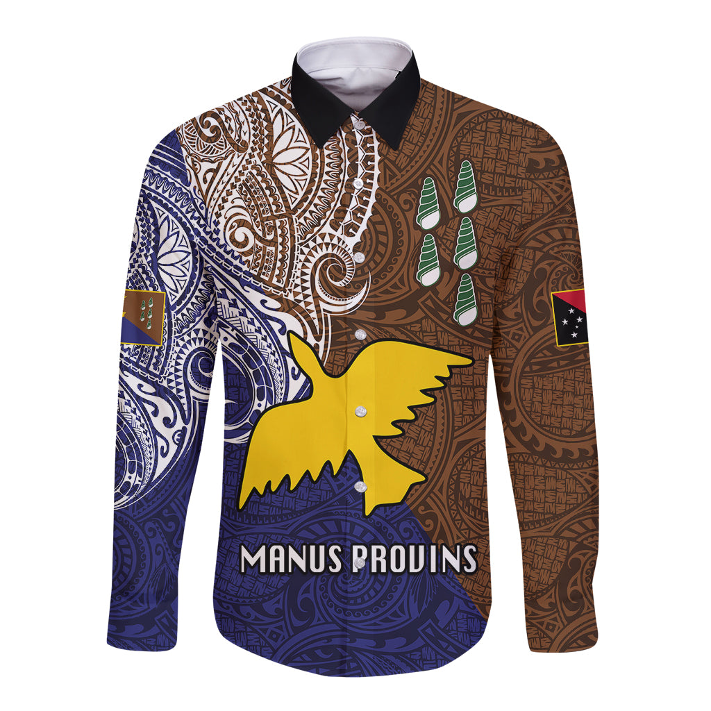 Papua New Guinea Manus Province Long Sleeve Button Shirt PNG Birds Of Paradise Polynesian Arty Style LT03 Unisex Brown - Polynesian Pride