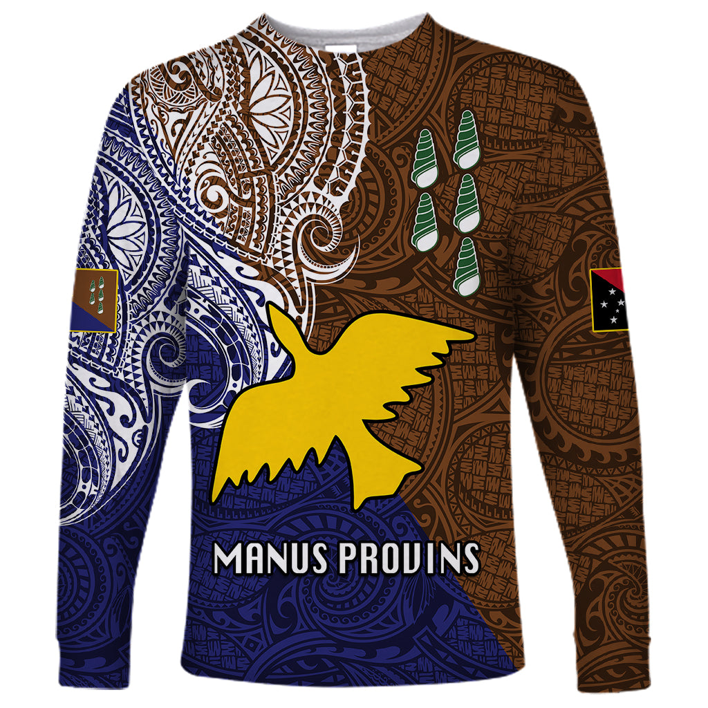 Papua New Guinea Manus Province Long Sleeve Shirt PNG Birds Of Paradise Polynesian Arty Style LT03 Unisex Brown - Polynesian Pride