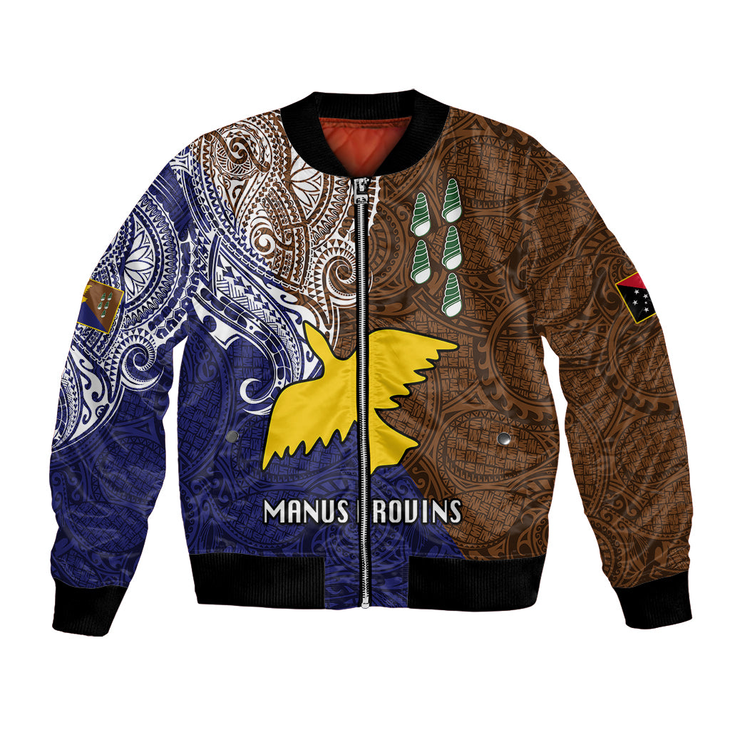 Custom Papua New Guinea Manus Province Bomber Jacket PNG Birds Of Paradise Polynesian Arty Style LT03 Unisex Brown - Polynesian Pride