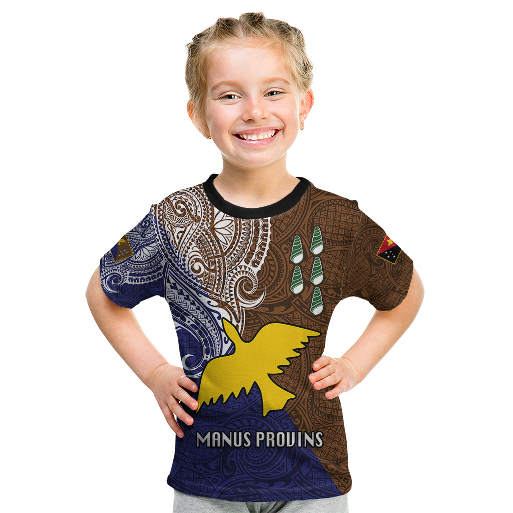 Custom Papua New Guinea Manus Province Kid T Shirt PNG Birds Of Paradise Polynesian Arty Style LT03 Brown - Polynesian Pride