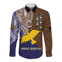Custom Papua New Guinea Manus Province Long Sleeve Button Shirt PNG Birds Of Paradise Polynesian Arty Style LT03 Unisex Brown - Polynesian Pride