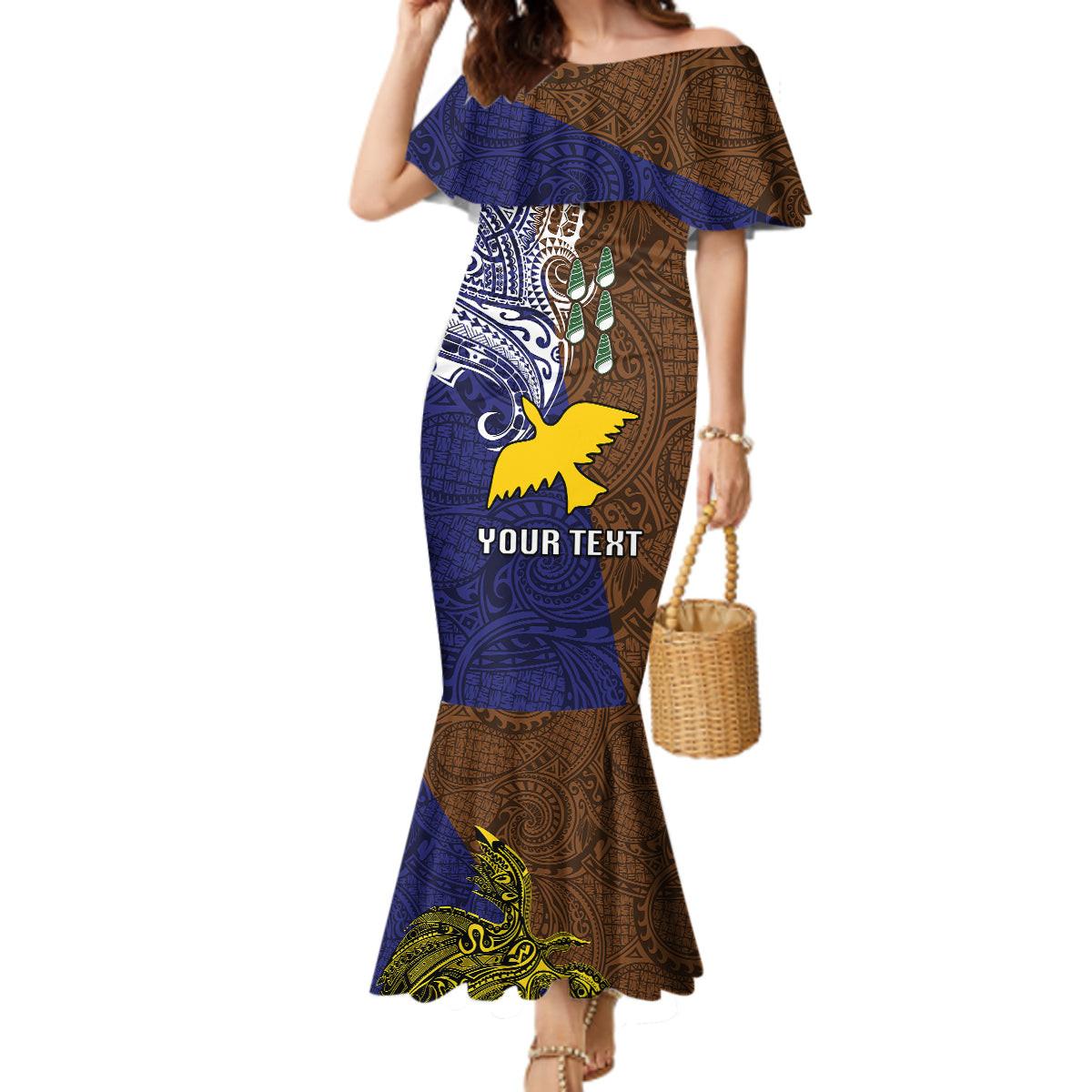 Custom Papua New Guinea Manus Province Mermaid Dress PNG Birds Of Paradise Polynesian Arty Style LT03 Women Brown - Polynesian Pride