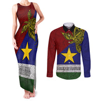 Papua New Guinea Milne Bay Province Couples Matching Tank Maxi Dress and Long Sleeve Button Shirts PNG Birds Of Paradise Polynesian Arty Style LT03 Blue - Polynesian Pride