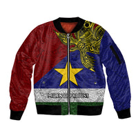 Papua New Guinea Milne Bay Province Sleeve Zip Bomber Jacket PNG Birds Of Paradise Polynesian Arty Style LT03 Unisex Blue - Polynesian Pride