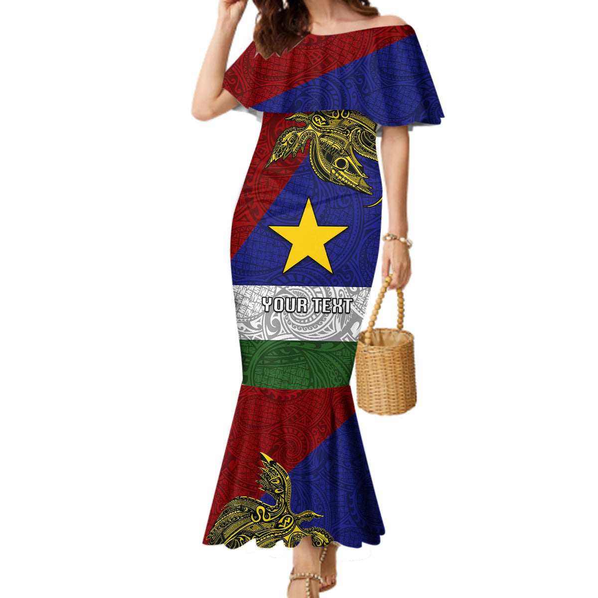 Custom Papua New Guinea Milne Bay Province Mermaid Dress PNG Birds Of Paradise Polynesian Arty Style LT03 Women Blue - Polynesian Pride