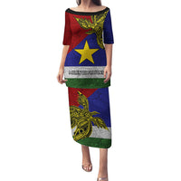 Custom Papua New Guinea Milne Bay Province Puletasi PNG Birds Of Paradise Polynesian Arty Style LT03 Long Dress Blue - Polynesian Pride
