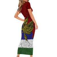 Custom Papua New Guinea Milne Bay Province Short Sleeve Bodycon Dress PNG Birds Of Paradise Polynesian Arty Style LT03 - Polynesian Pride