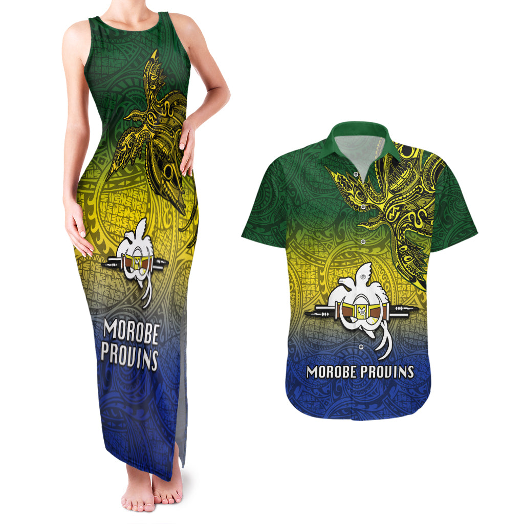 Papua New Guinea Morobe Province Couples Matching Tank Maxi Dress and Hawaiian Shirt PNG Birds Of Paradise Polynesian Arty Style LT03 Yellow - Polynesian Pride
