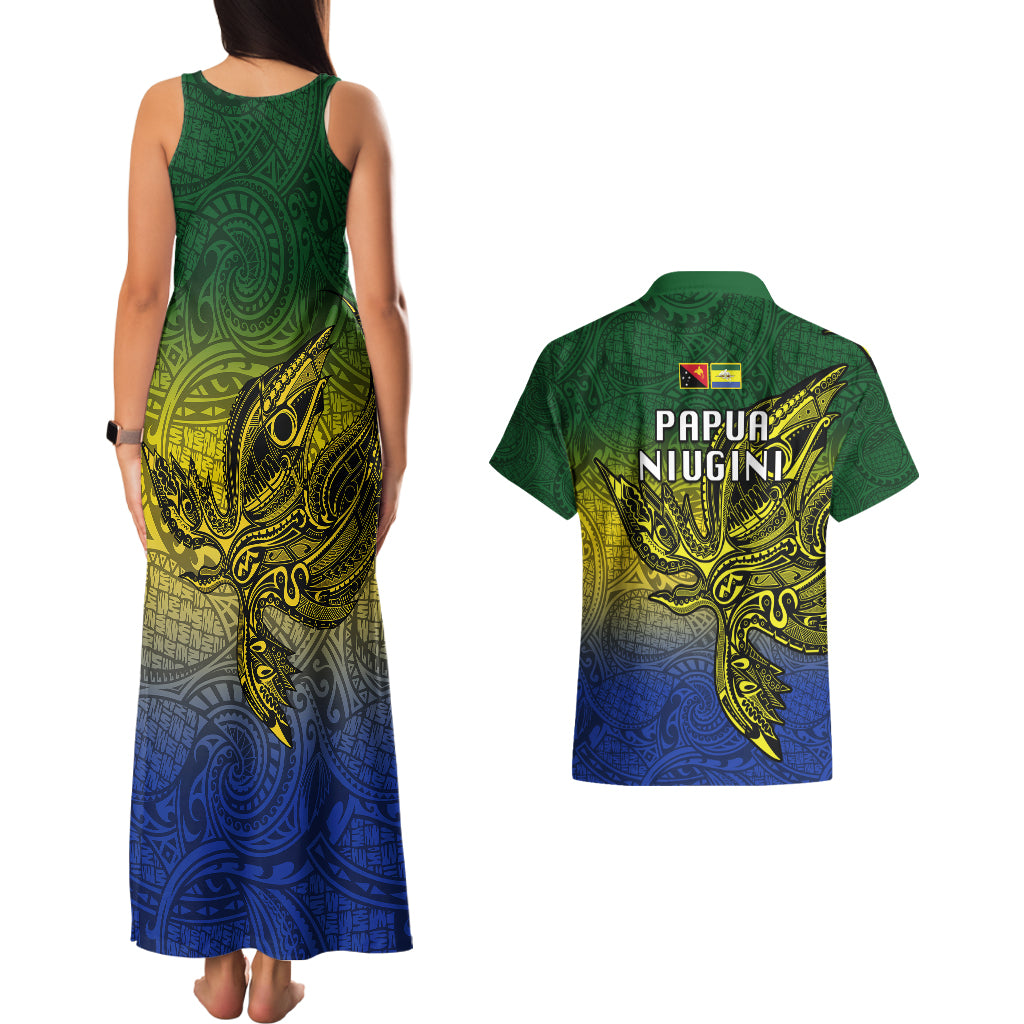 Papua New Guinea Morobe Province Couples Matching Tank Maxi Dress and Hawaiian Shirt PNG Birds Of Paradise Polynesian Arty Style LT03 - Polynesian Pride