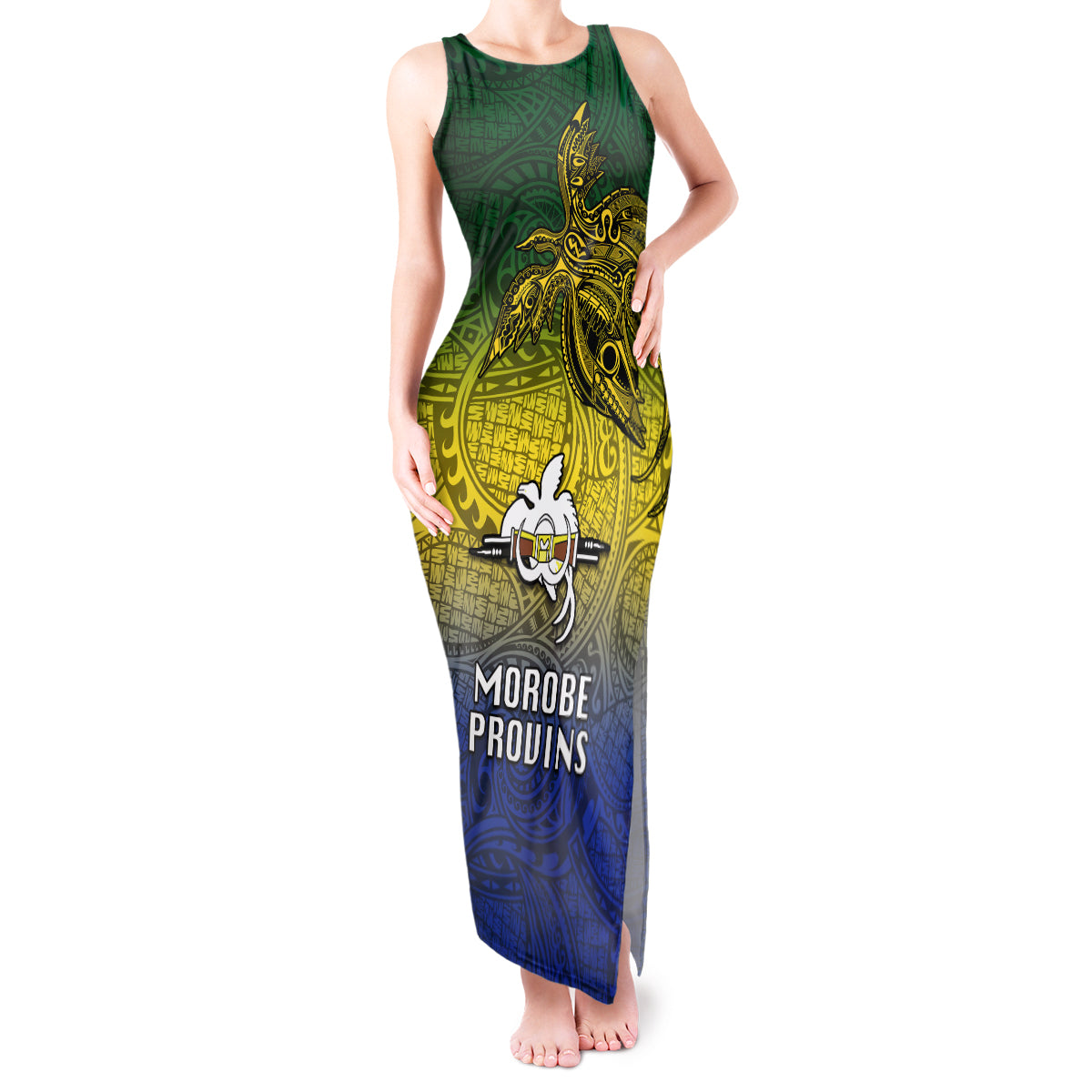 Papua New Guinea Morobe Province Tank Maxi Dress PNG Birds Of Paradise Polynesian Arty Style LT03 Women Yellow - Polynesian Pride