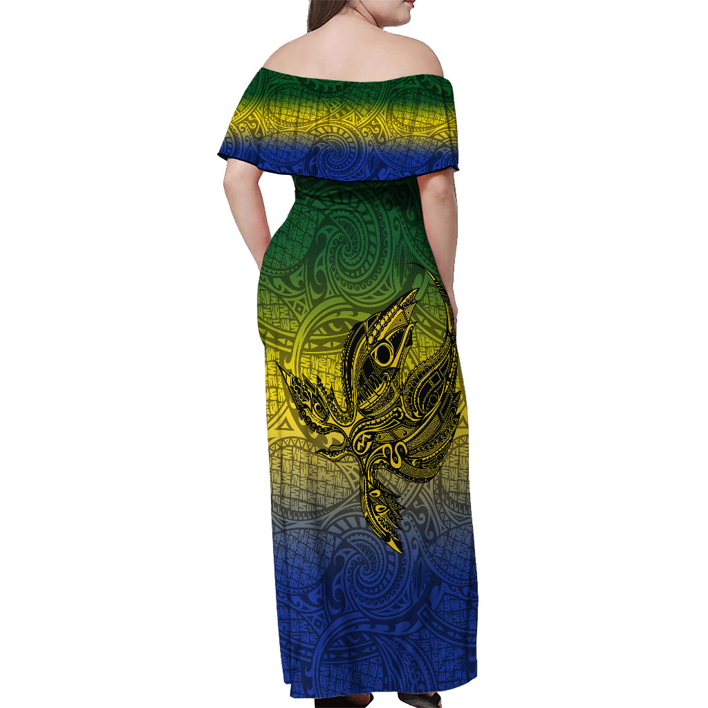 Custom Papua New Guinea Morobe Province Off Shoulder Maxi Dress PNG Birds Of Paradise Polynesian Arty Style LT03 - Polynesian Pride