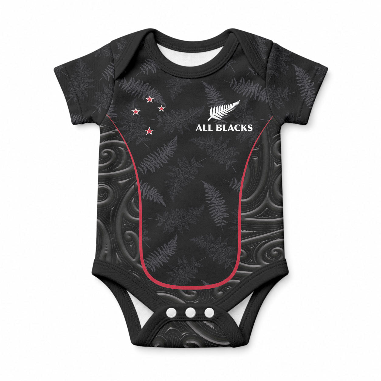 Custom New Zealand Rugby Baby Onesie Maori All Black Championship 2024 and Silver Fern LT03 Black - Polynesian Pride