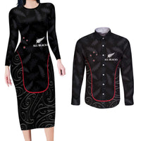 Custom New Zealand Rugby Couples Matching Long Sleeve Bodycon Dress and Long Sleeve Button Shirt Maori All Black Championship 2024 and Silver Fern LT03 Black - Polynesian Pride
