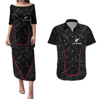 Custom New Zealand Rugby Couples Matching Puletasi and Hawaiian Shirt Maori All Black Championship 2024 and Silver Fern LT03 Black - Polynesian Pride