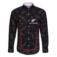 Custom New Zealand Rugby Family Matching Mermaid Dress and Hawaiian Shirt Maori All Black Championship 2024 and Silver Fern LT03 Dad's Shirt - Long Sleeve Black - Polynesian Pride