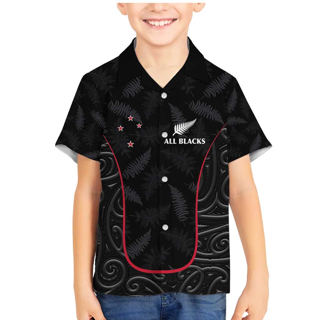 Custom New Zealand Rugby Family Matching Mermaid Dress and Hawaiian Shirt Maori All Black Championship 2024 and Silver Fern LT03 Son's Shirt Black - Polynesian Pride