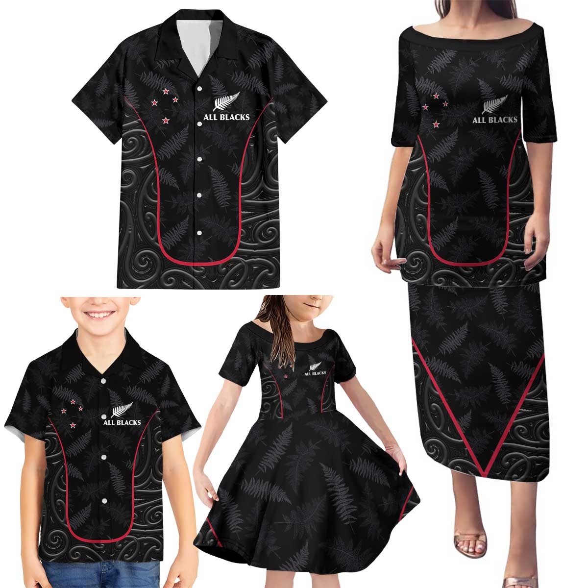 Custom New Zealand Rugby Family Matching Puletasi and Hawaiian Shirt Maori All Black Championship 2024 and Silver Fern LT03 - Polynesian Pride