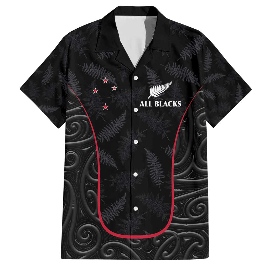 Custom New Zealand Rugby Family Matching Short Sleeve Bodycon Dress and Hawaiian Shirt Maori All Black Championship 2024 and Silver Fern LT03 Dad's Shirt - Short Sleeve Black - Polynesian Pride