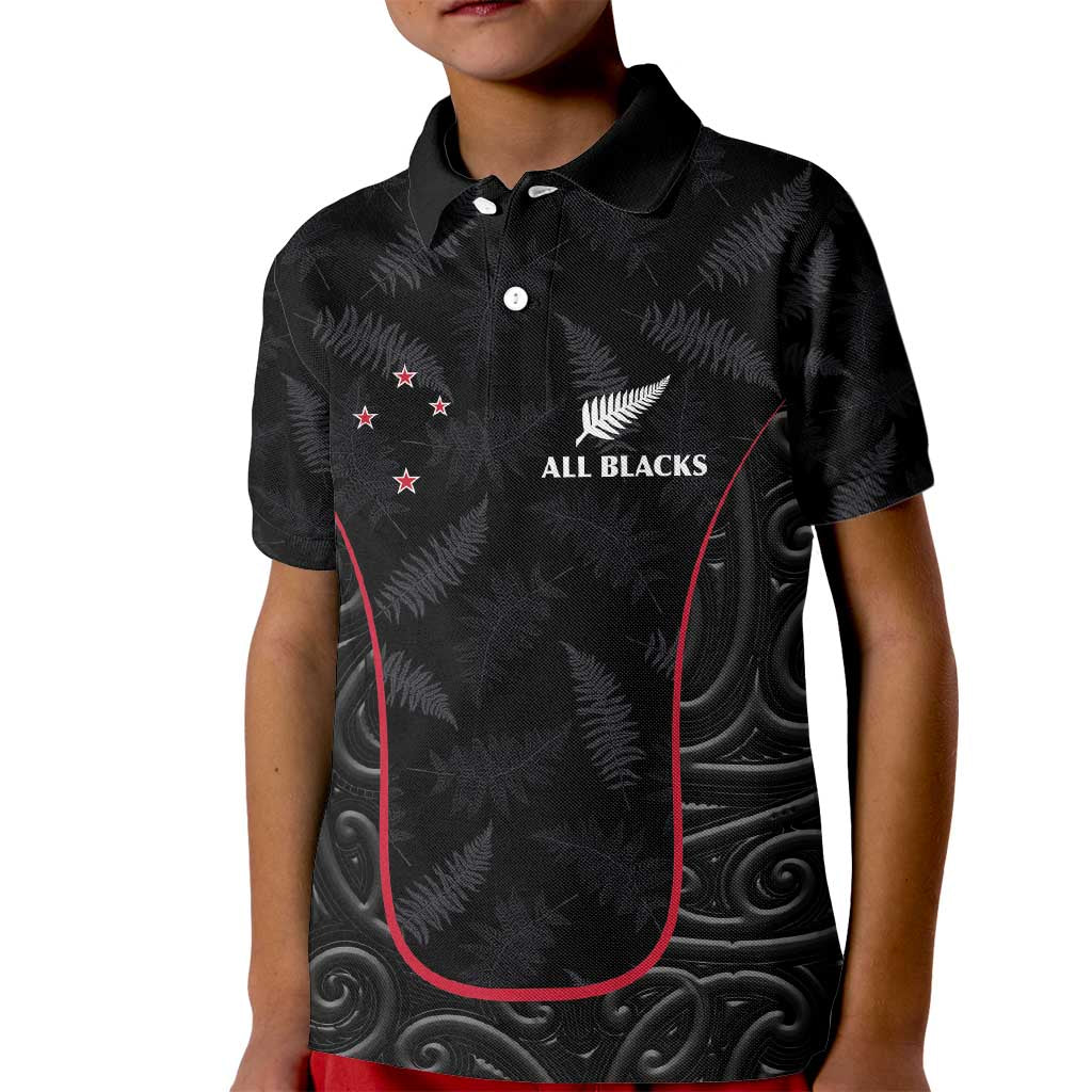 Custom New Zealand Rugby Kid Polo Shirt Maori All Black Championship 2024 and Silver Fern