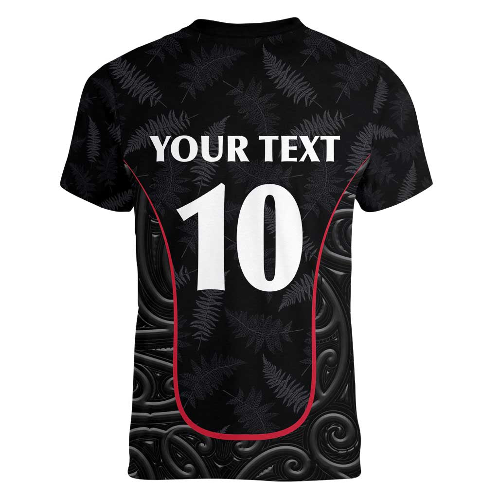 Custom New Zealand Rugby Women V-Neck T-Shirt Maori All Black Championship 2024 and Silver Fern LT03 - Polynesian Pride