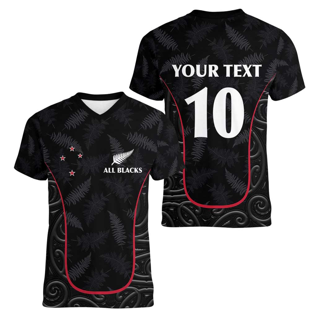 Custom New Zealand Rugby Women V-Neck T-Shirt Maori All Black Championship 2024 and Silver Fern LT03 - Polynesian Pride