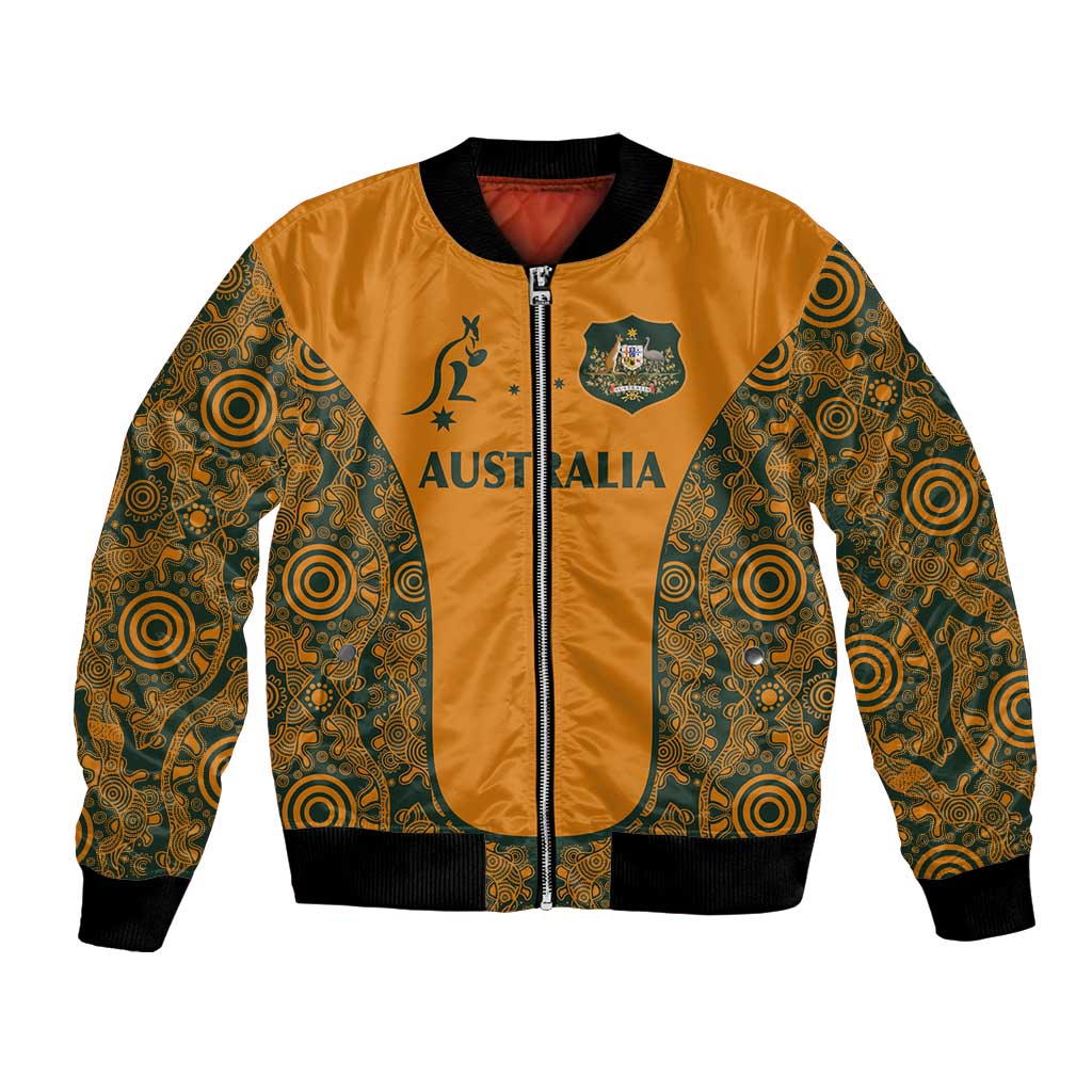 Custom Australia Rugby Championship 2024 Bomber Jacket Aboriginal Art Tattoo Pattern