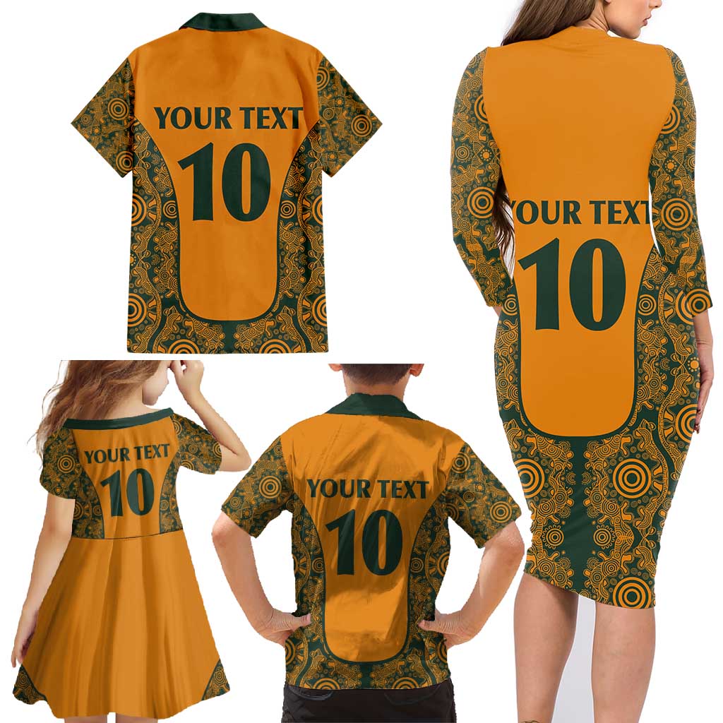Custom Australia Rugby Championship 2024 Family Matching Long Sleeve Bodycon Dress and Hawaiian Shirt Aboriginal Art Tattoo Pattern LT03 - Polynesian Pride