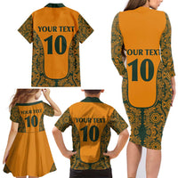 Custom Australia Rugby Championship 2024 Family Matching Long Sleeve Bodycon Dress and Hawaiian Shirt Aboriginal Art Tattoo Pattern LT03 - Polynesian Pride