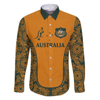 Custom Australia Rugby Championship 2024 Family Matching Mermaid Dress and Hawaiian Shirt Aboriginal Art Tattoo Pattern LT03 Dad's Shirt - Long Sleeve Yellow - Polynesian Pride
