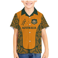 Custom Australia Rugby Championship 2024 Family Matching Mermaid Dress and Hawaiian Shirt Aboriginal Art Tattoo Pattern LT03 Son's Shirt Yellow - Polynesian Pride