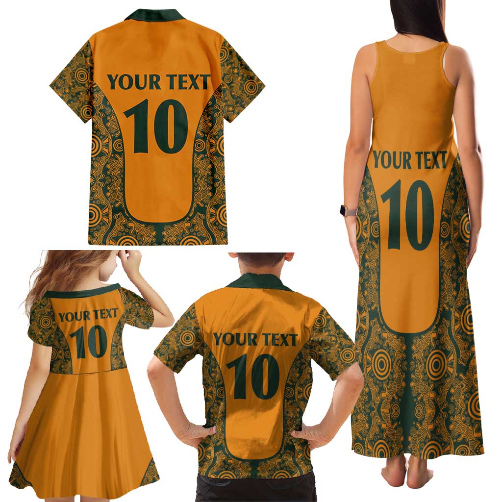 Custom Australia Rugby Championship 2024 Family Matching Tank Maxi Dress and Hawaiian Shirt Aboriginal Art Tattoo Pattern