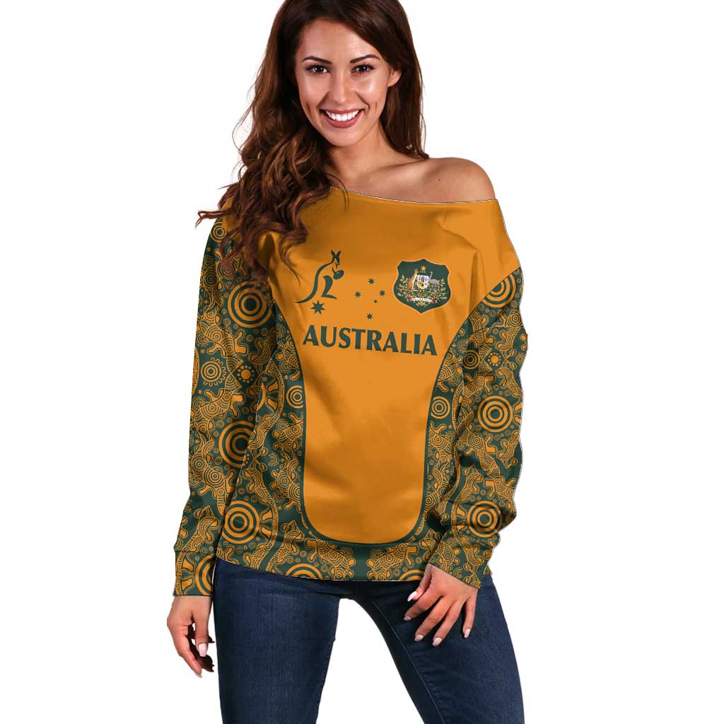 Custom Australia Rugby Championship 2024 Off Shoulder Sweater Aboriginal Art Tattoo Pattern