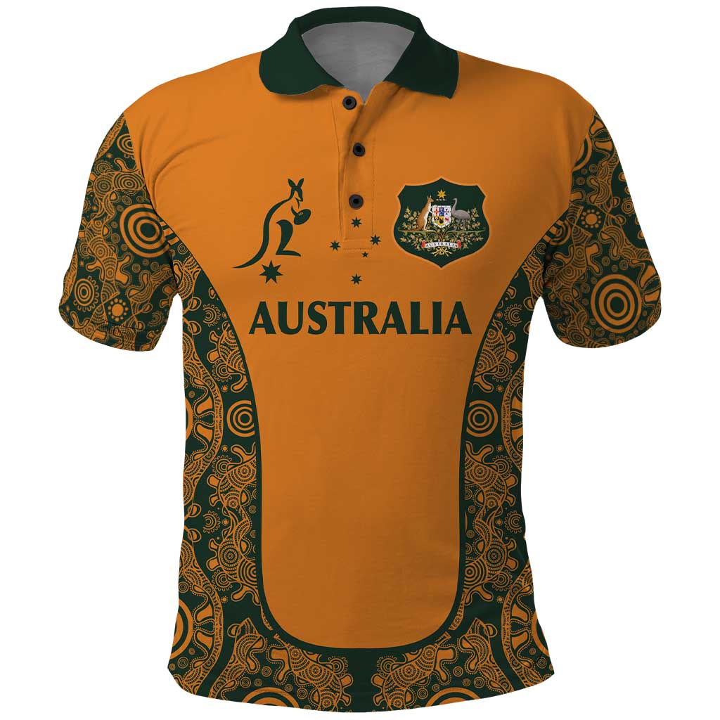 Custom Australia Rugby Championship 2024 Polo Shirt Aboriginal Art Tattoo Pattern LT03 Yellow - Polynesian Pride
