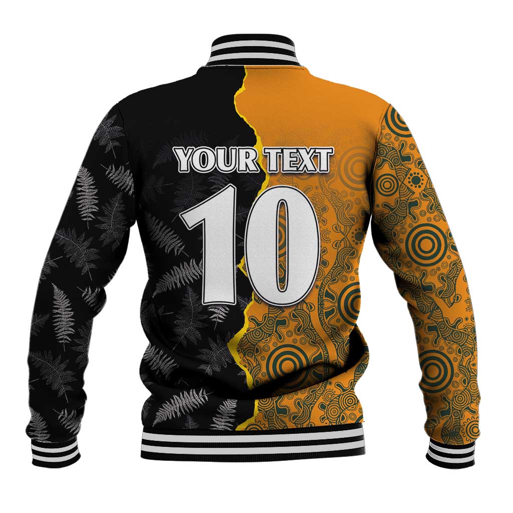 Custom New Zealand and Australia Rugby Championship 2024 Baseball Jacket Maori Warrior and Kangaroo Mascot with Fern Aboriginal LT03 - Polynesian Pride