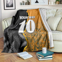 Custom New Zealand and Australia Rugby Championship 2024 Blanket Maori Warrior and Kangaroo Mascot with Fern Aboriginal LT03 Black - Polynesian Pride