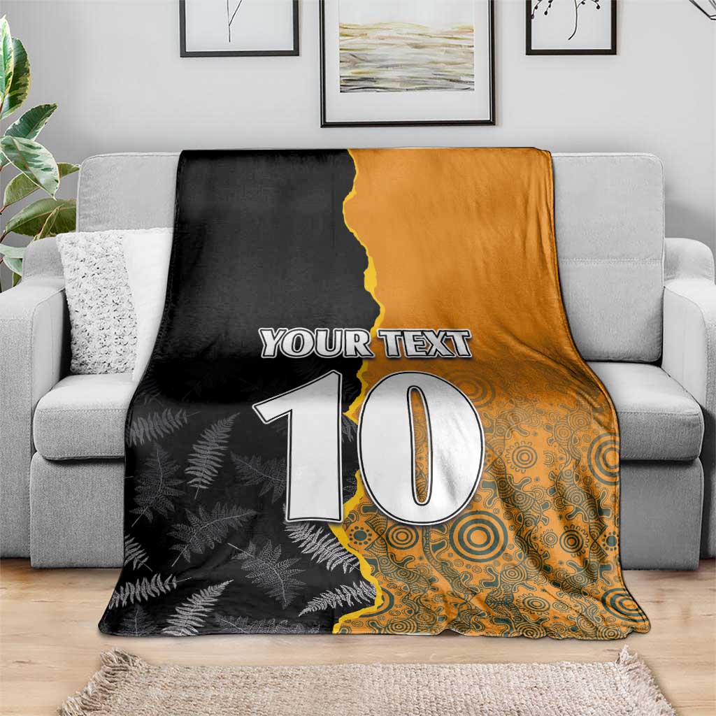 Custom New Zealand and Australia Rugby Championship 2024 Blanket Maori Warrior and Kangaroo Mascot with Fern Aboriginal LT03 - Polynesian Pride