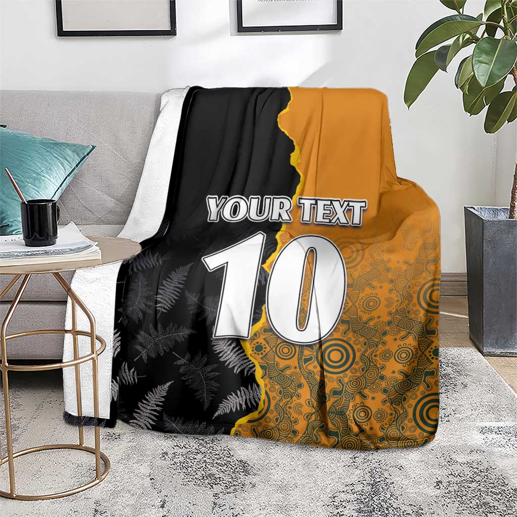 Custom New Zealand and Australia Rugby Championship 2024 Blanket Maori Warrior and Kangaroo Mascot with Fern Aboriginal LT03 - Polynesian Pride