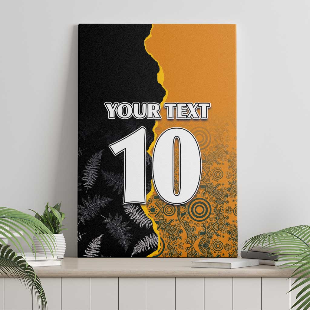 Custom New Zealand and Australia Rugby Championship 2024 Canvas Wall Art Maori Warrior and Kangaroo Mascot with Fern Aboriginal