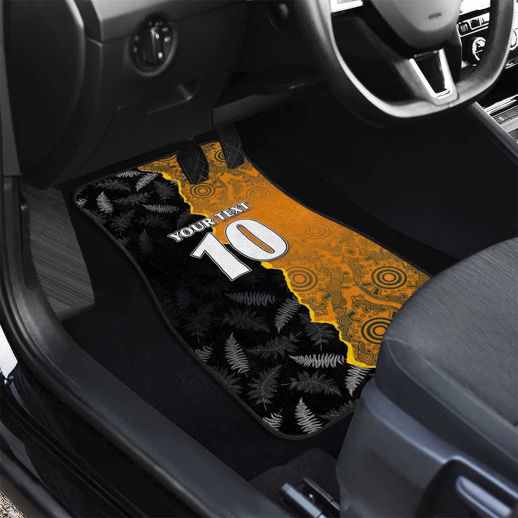 Custom New Zealand and Australia Rugby Championship 2024 Car Mats Maori Warrior and Kangaroo Mascot with Fern Aboriginal LT03 - Polynesian Pride