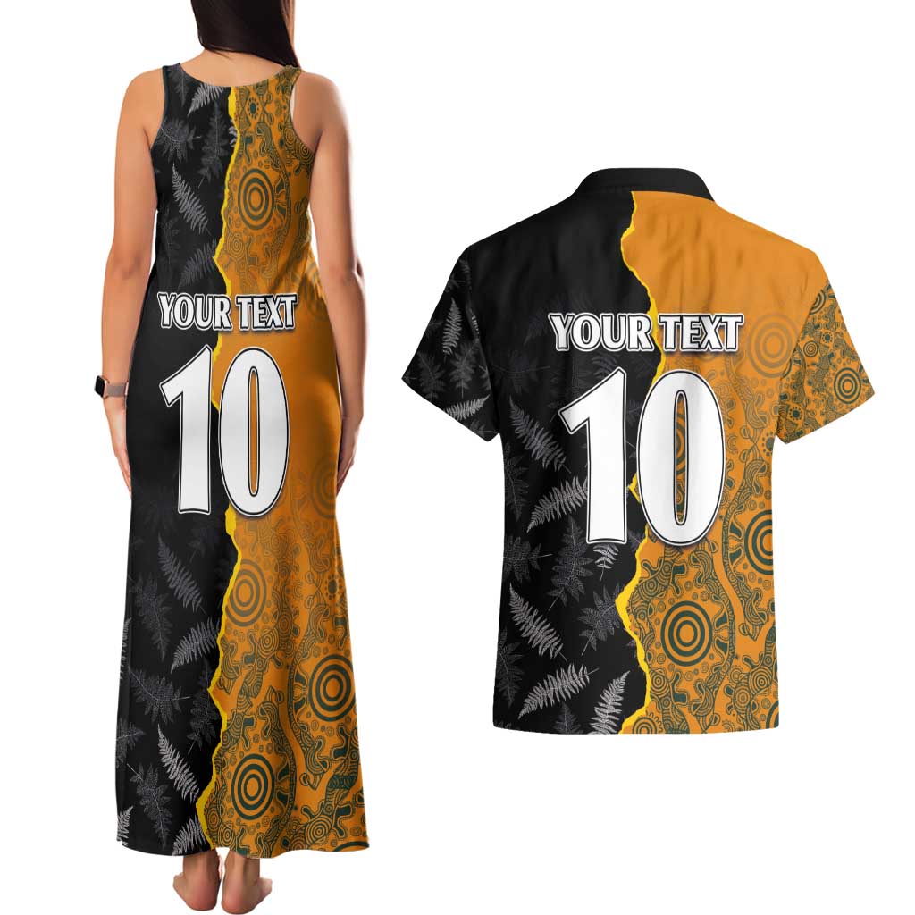 Custom New Zealand and Australia Rugby Championship 2024 Couples Matching Tank Maxi Dress and Hawaiian Shirt Maori Warrior and Kangaroo Mascot with Fern Aboriginal