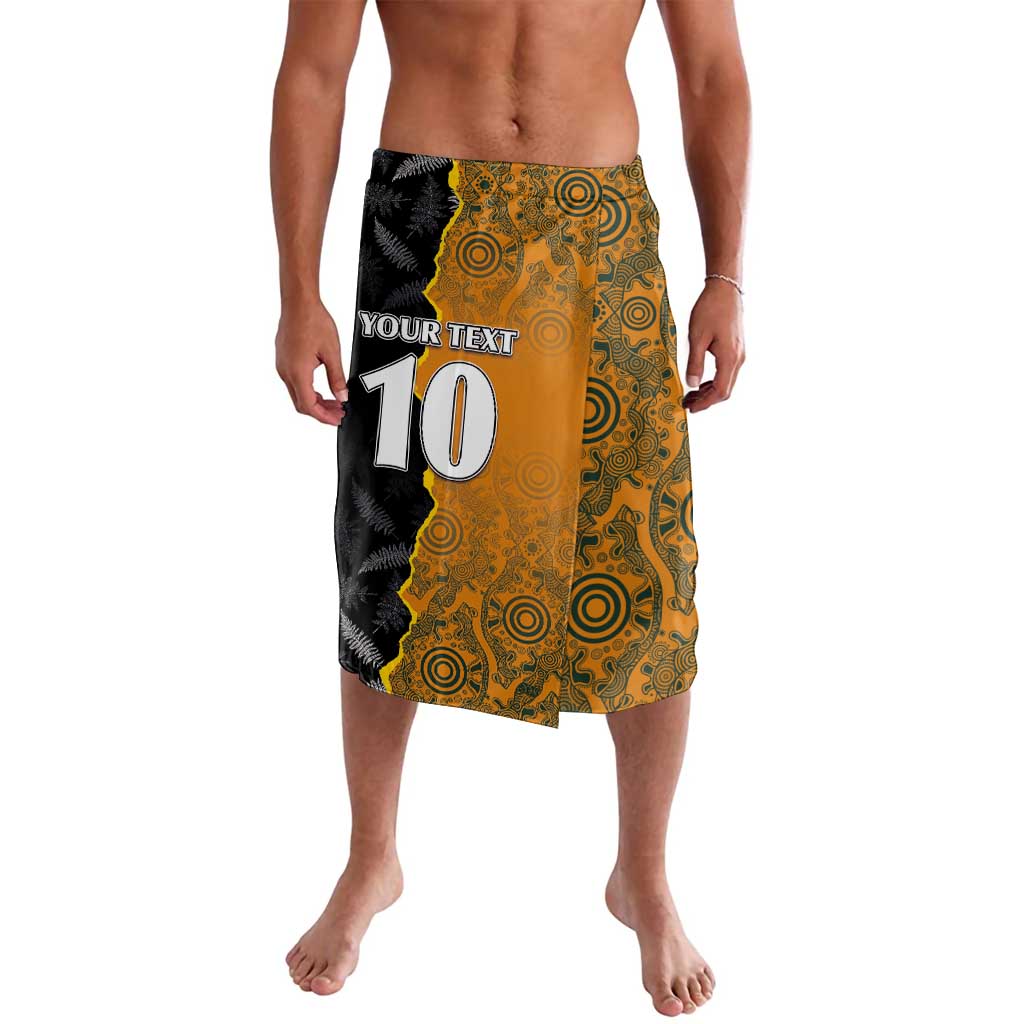 Custom New Zealand and Australia Rugby Championship 2024 Lavalava Maori Warrior and Kangaroo Mascot with Fern Aboriginal LT03 Black - Polynesian Pride