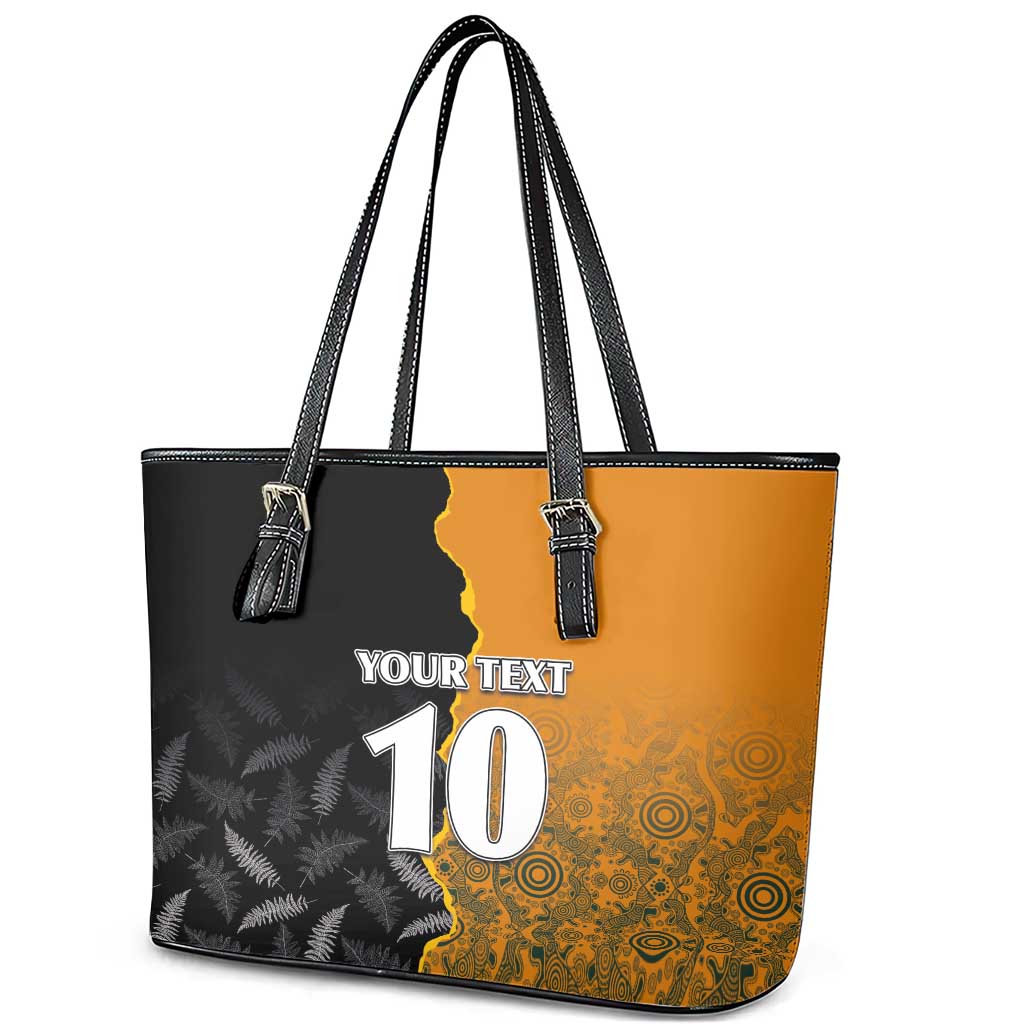 Custom New Zealand and Australia Rugby Championship 2024 Leather Tote Bag Maori Warrior and Kangaroo Mascot with Fern Aboriginal LT03 - Polynesian Pride